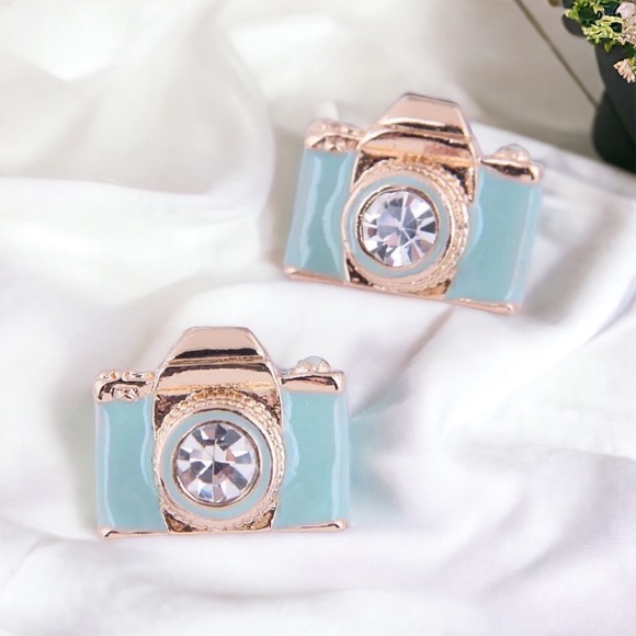 Jewelry - Shimmering Blue Camera Studs - Capture Every Moment in Style! NWT Stud Earrings
